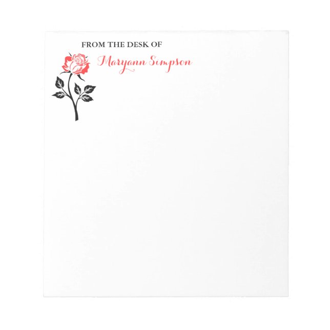 Elegant Red Rose From the Desk of Notepad (Front)