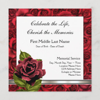 Elegant Red Rose Funeral Announcement