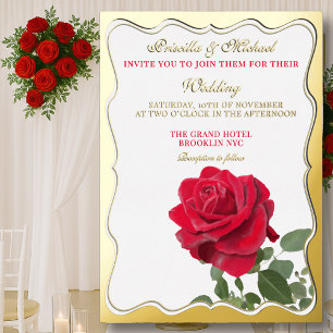 Elegant Red Rose & Gold Foil Wedding  Foil Invitat
