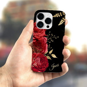 Elegant Red Rose Gold Leaf Case-Mate iPhone 14 Pro Case