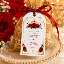 Elegant Red Rose Gold Quinceañera Favour
