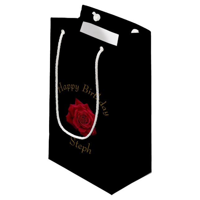 Elegant Red Rose Happy Birthday Small Gift Bag (Front Angled)