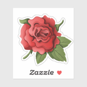 Elegant Red Rose Head Blossom with Green Leaves