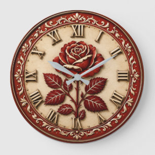 Elegant Red Rose Large Clock