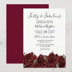 Elegant Red Rose Leaf Modern 50th Birthday Invite