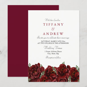 Elegant Red Rose Leaf Modern Wedding Invite
