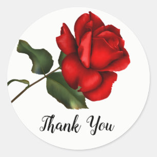 Elegant Red Rose Long Stem Floral Party Favour Classic Round Sticker