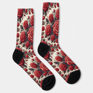 Elegant Red Rose Mandala Socks