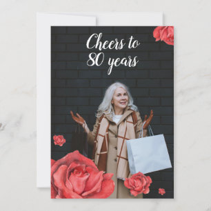 Elegant Red Rose Mum Photo 80th Birthday Invitation