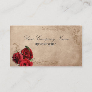 Elegant Red Rose on Beige Vintage Antique Business Card