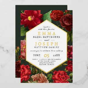 Elegant red rose on green vintage classic Wedding