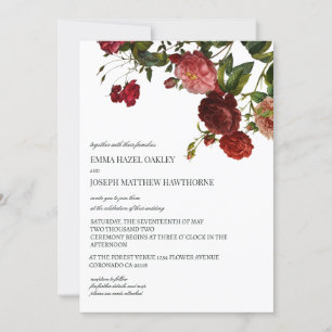 Elegant red rose on green vintage classic Wedding Invitation