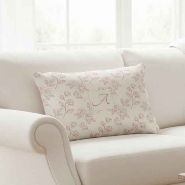 Elegant Red Rose Paper Chintz Monogram  Decorative Cushion (Creator Uploaded)