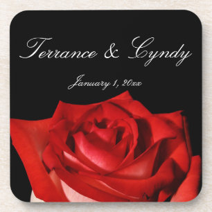 Elegant Red Rose Personal Set of Cork Coasters