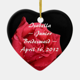 Elegant Red Rose Personalised Junior Bridesmaid Ceramic Tree Decoration
