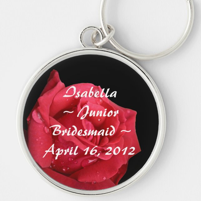 Elegant Red Rose Personalised Junior Bridesmaid Key Ring (Front)