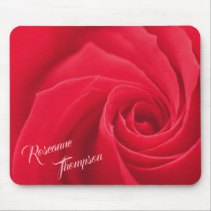 Elegant Red Rose Personalised Mouse Mat