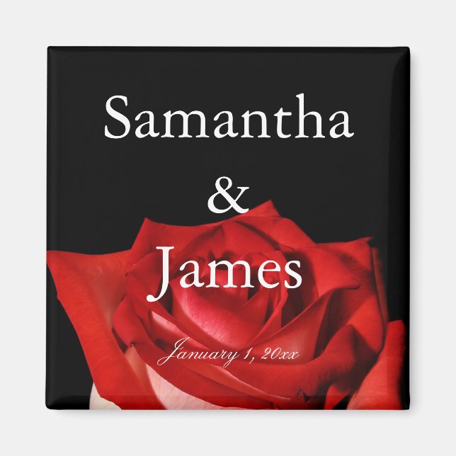 Elegant Red Rose Personalised Wedding Magnet (Front)