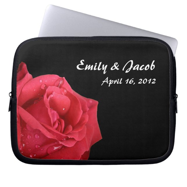 Elegant Red Rose Personalized Laptop Bag (Front)