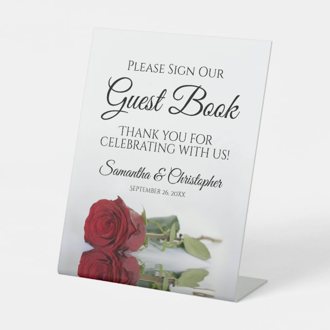 Elegant Red Rose Please Sign Our Guest Book (Front)