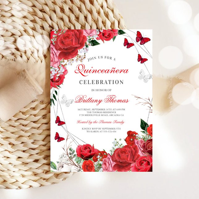 Elegant Red Rose Quinceañera Invitation (Creator Uploaded)