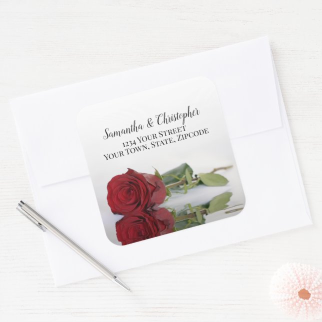 Elegant Red Rose Reflections Wedding Address Label (Envelope)