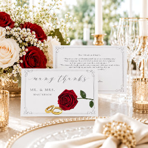 Elegant Red Rose Rings Wedding Thank You Card