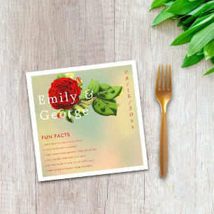 Elegant Red Rose Romantic Floral Fun Facts Wedding Napkin