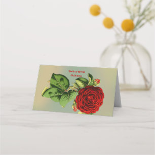 Elegant Red Rose Romantic Summer Floral Wedding Place Card