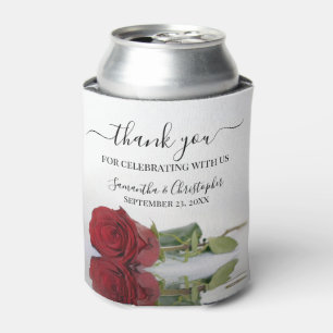 Elegant Red Rose Romantic Wedding Thank You Can Cooler