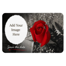 Elegant Red Rose Save the Date Oval Opening Magnet