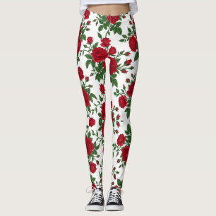 Elegant Red Rose Seamless Floral Pattern Leggings