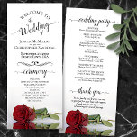 Elegant Red Rose Simple Romantic Wedding Programme<br><div class="desc">This beautiful wedding program features an elegant design with a single long stemmed red rose lying on its side reflecting in water. The titles are written in fancy script calligraphy, and there is space for your ceremony and wedding party details, as well as a short thank you for your guests....</div>