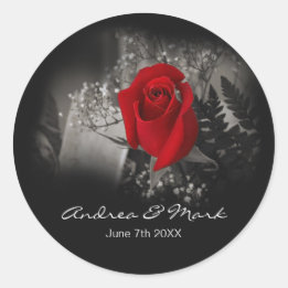 Elegant Red Rose Vignette Classic Round Sticker