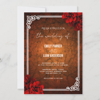 Elegant Red Rose Vintage Wedding Invitation Templa