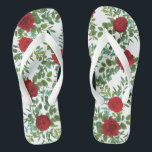 Elegant Red Rose Wedding Flip Flops<br><div class="desc">Beautiful elegant red peony & rose floral wedding invitations and decor with abundant greenery.  Perfect for a floral theme wedding in the Spring or Summer.  Customise the colour and text to make this wedding invite your own!</div>