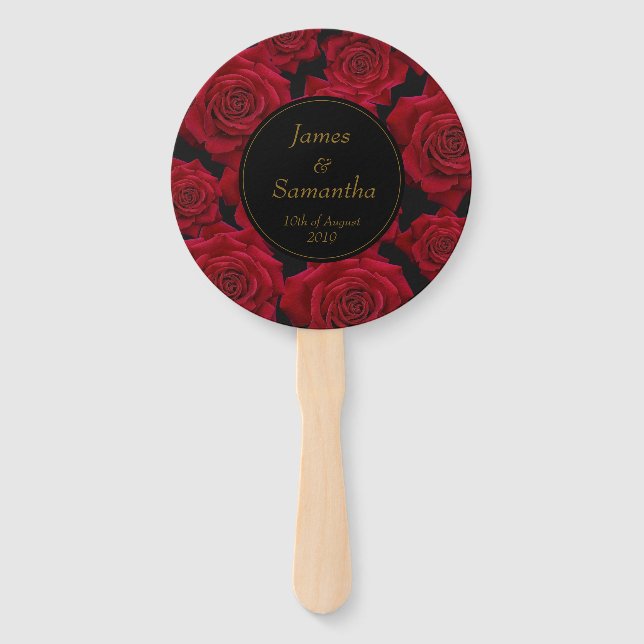 Elegant Red Rose - Wedding Hand Fan (Back)