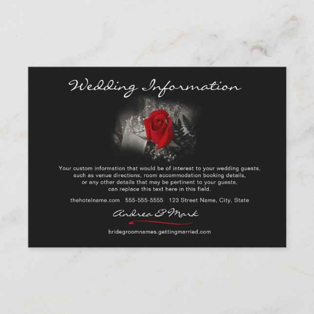 Elegant Red Rose Wedding Info Enclosure Card (Front)
