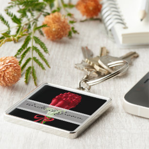 Elegant Red Rose Wedding Keychain