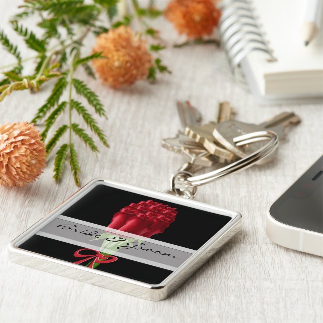 Elegant Red Rose Wedding Keychain (Side)