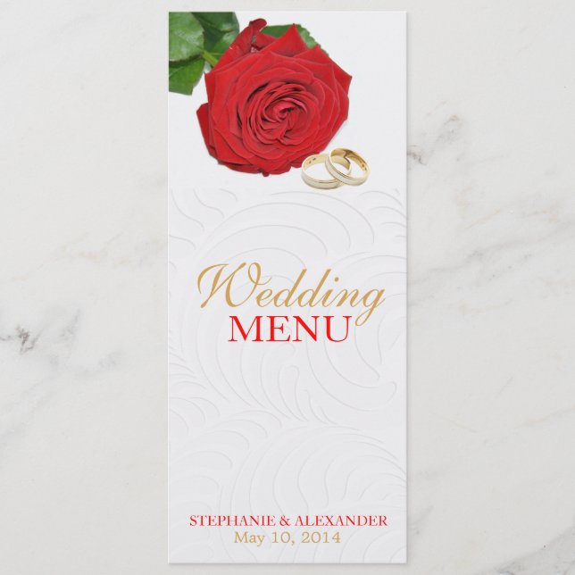Elegant Red Rose Wedding Menu Card (Front)