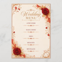 Elegant Red Rose Wedding Menu Card Template