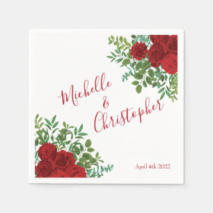 Elegant Red Rose Wedding Napkin
