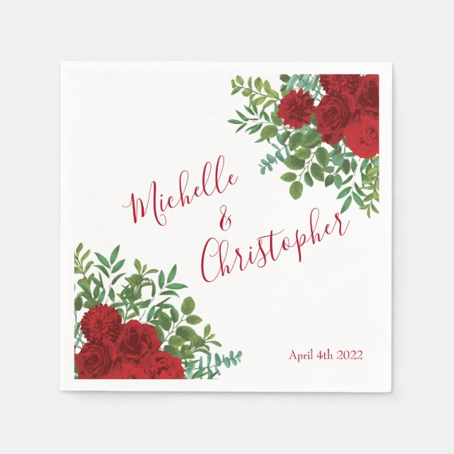 Elegant Red Rose Wedding Napkin (Front)
