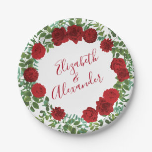 Elegant Red Rose Wedding Paper Plate
