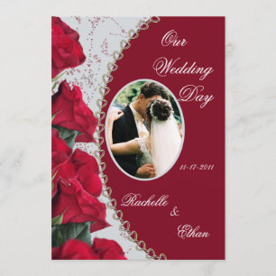 Elegant Red Rose Wedding Photo Invitations