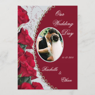 Elegant Red Rose Wedding Photo Invitations