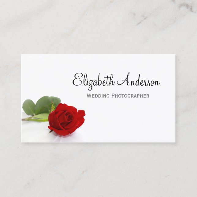 Elegant Red Rose Wedding Photographer Business Card (Front)