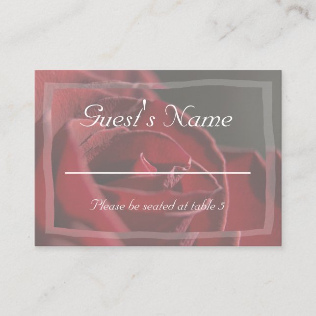 Elegant Red Rose Wedding Place Card (Front)