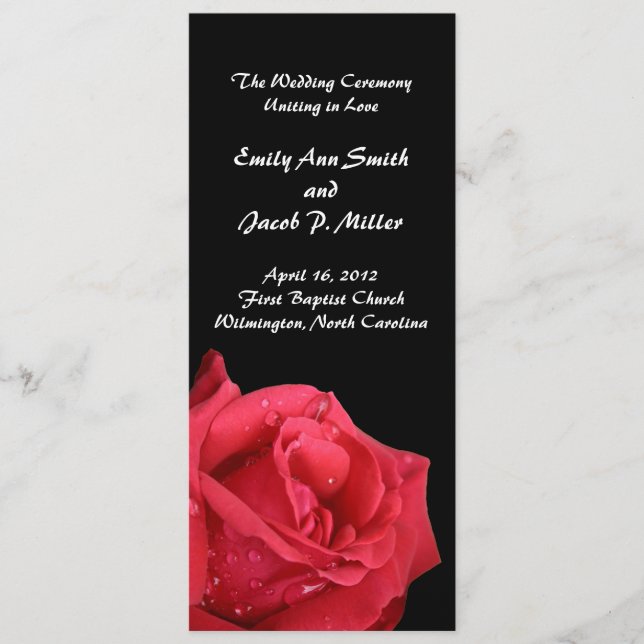 Elegant Red Rose Wedding Programs Programme (Front)